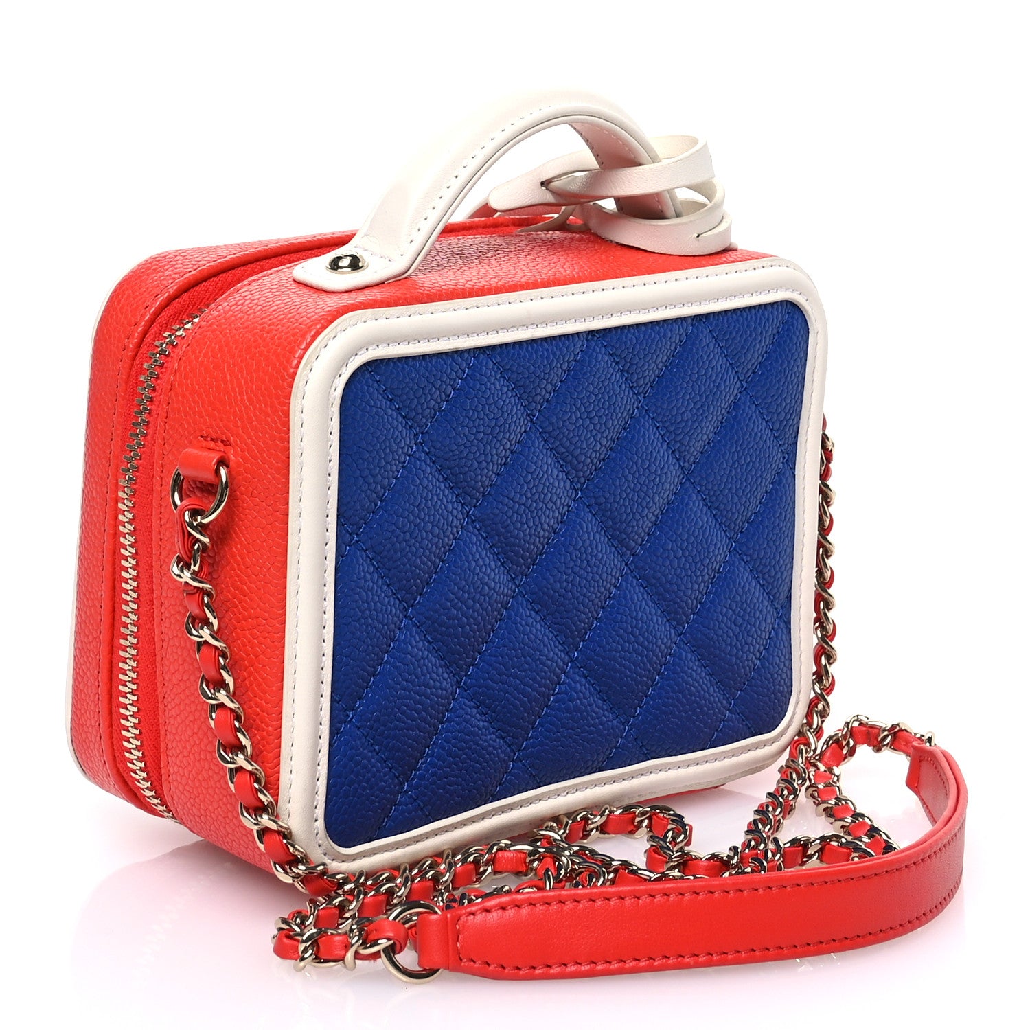 Chanel Caviar Quilted Small CC Filigree Vanity Case Blue White Red 3 of 11