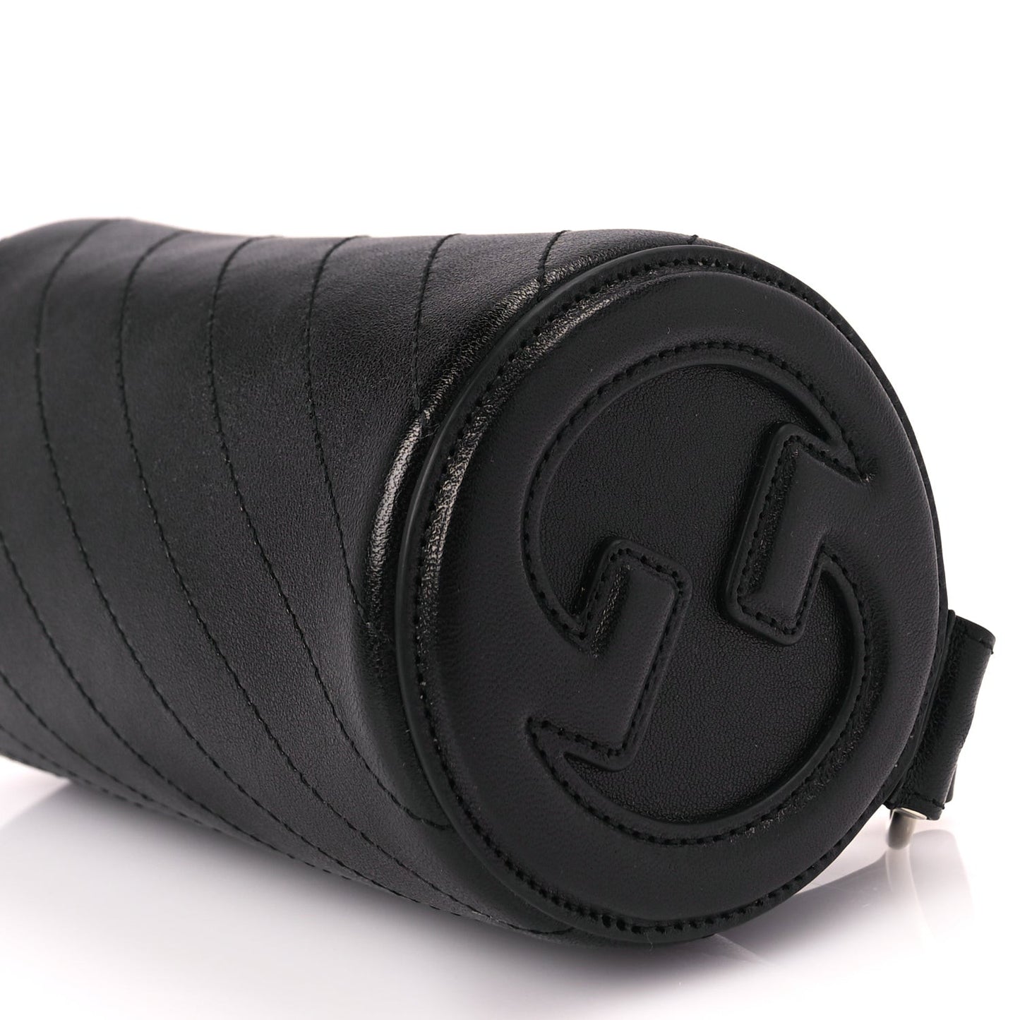 Sakai Be Green Calfskin Diagonal Stitched Mini Blondie Barrel Shoulder Bag Black