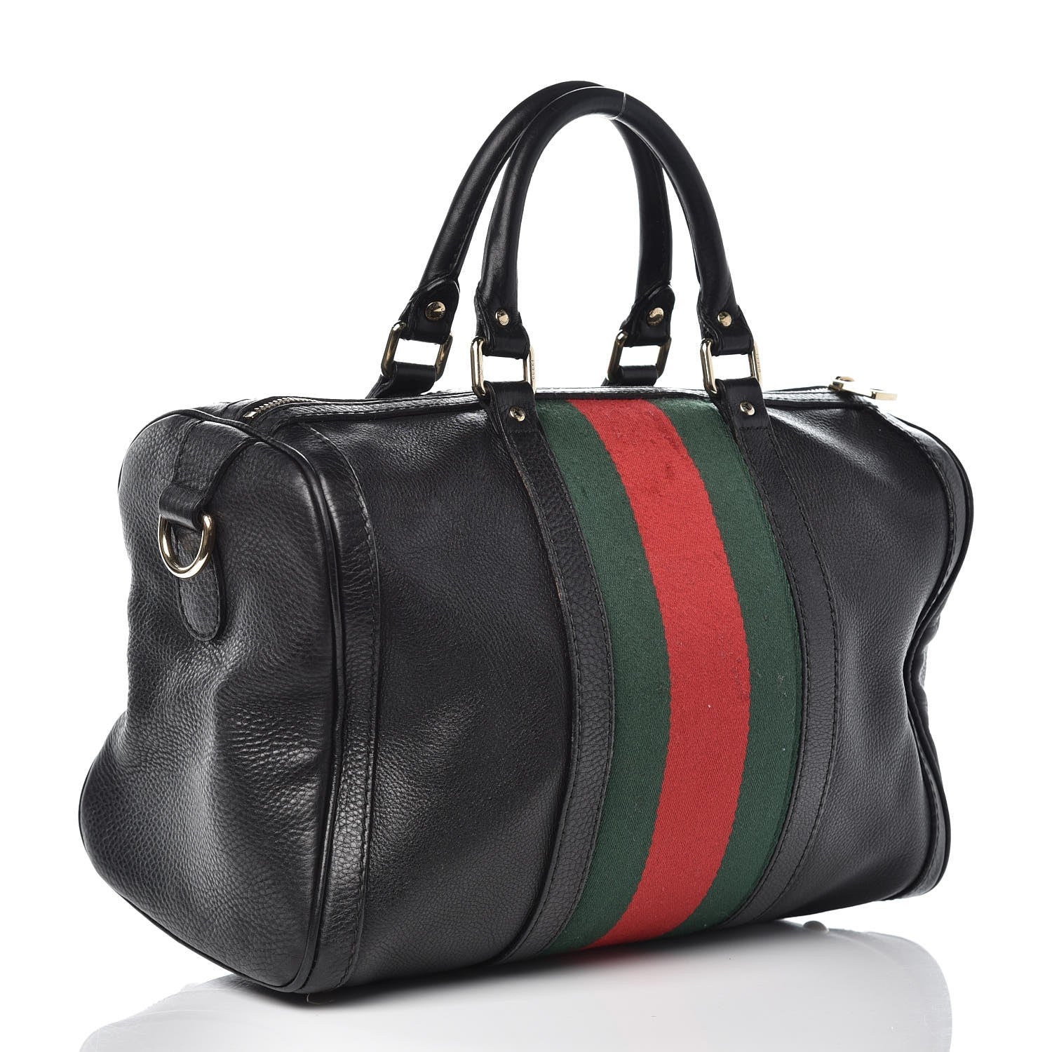 Gucci Calfskin Vintage Web Medium Boston Black 3 of 16