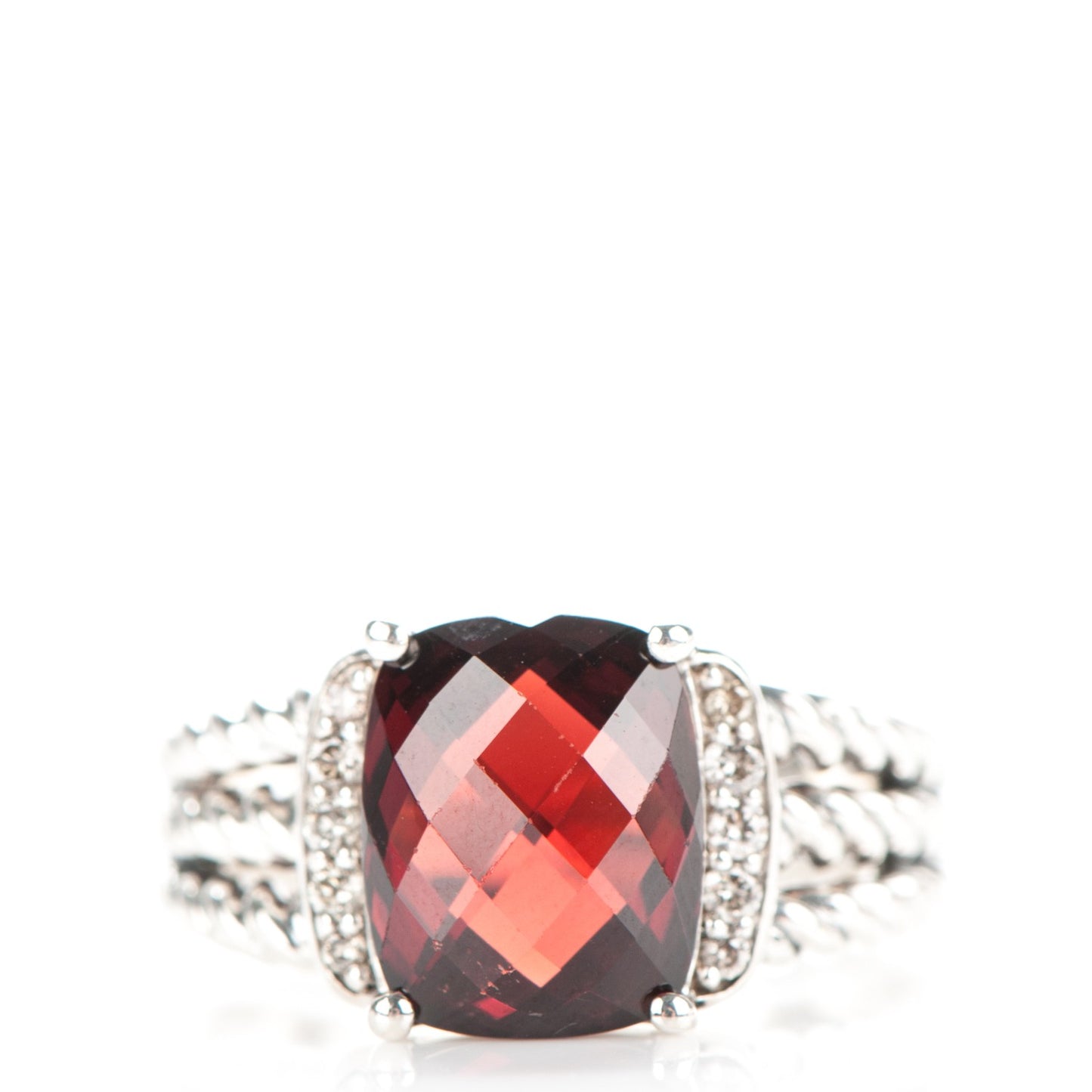 Sterling Silver Diamond Garnet 10mm Petite Wheaton Ring 51 5.75