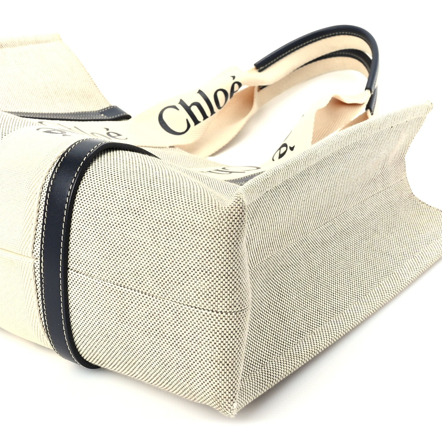 Chloe Cotton Calfskin Large Woody Ribbon Tote  White Blue 8 of 8