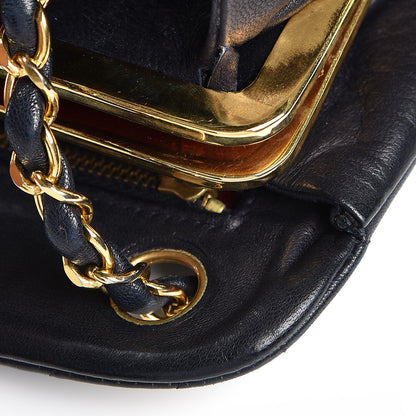 Chanel Vintage Lambskin Chevron Quilted Frame Shoulder Bag Navy 8 of 13