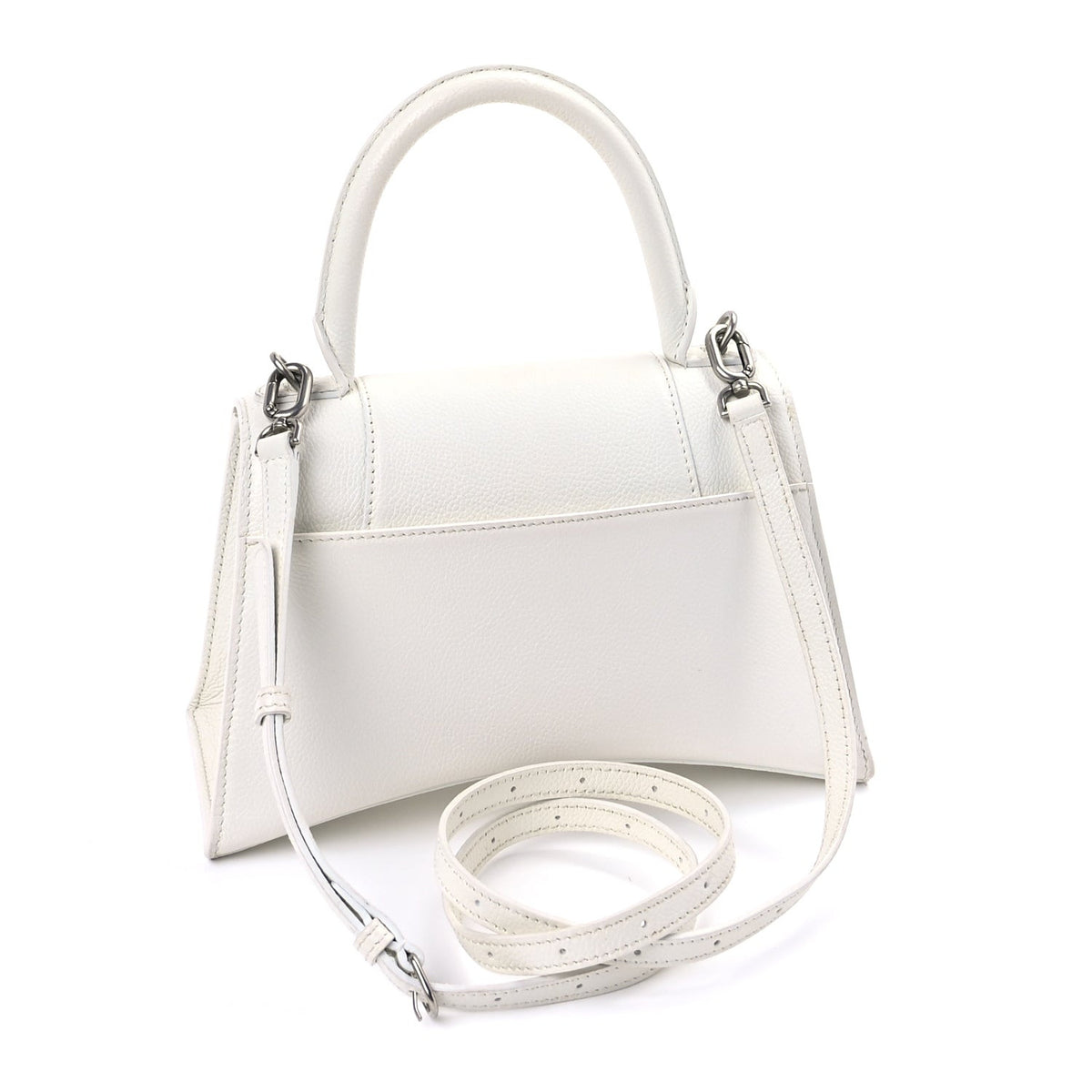Grained Calfskin Small Hourglass Top Handle Bag White