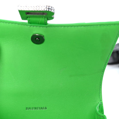 Balenciaga Shiny Calfskin Strass Crocodile Embossed Hourglass Top Handle Bag XS  Fluo Green 4 of 7
