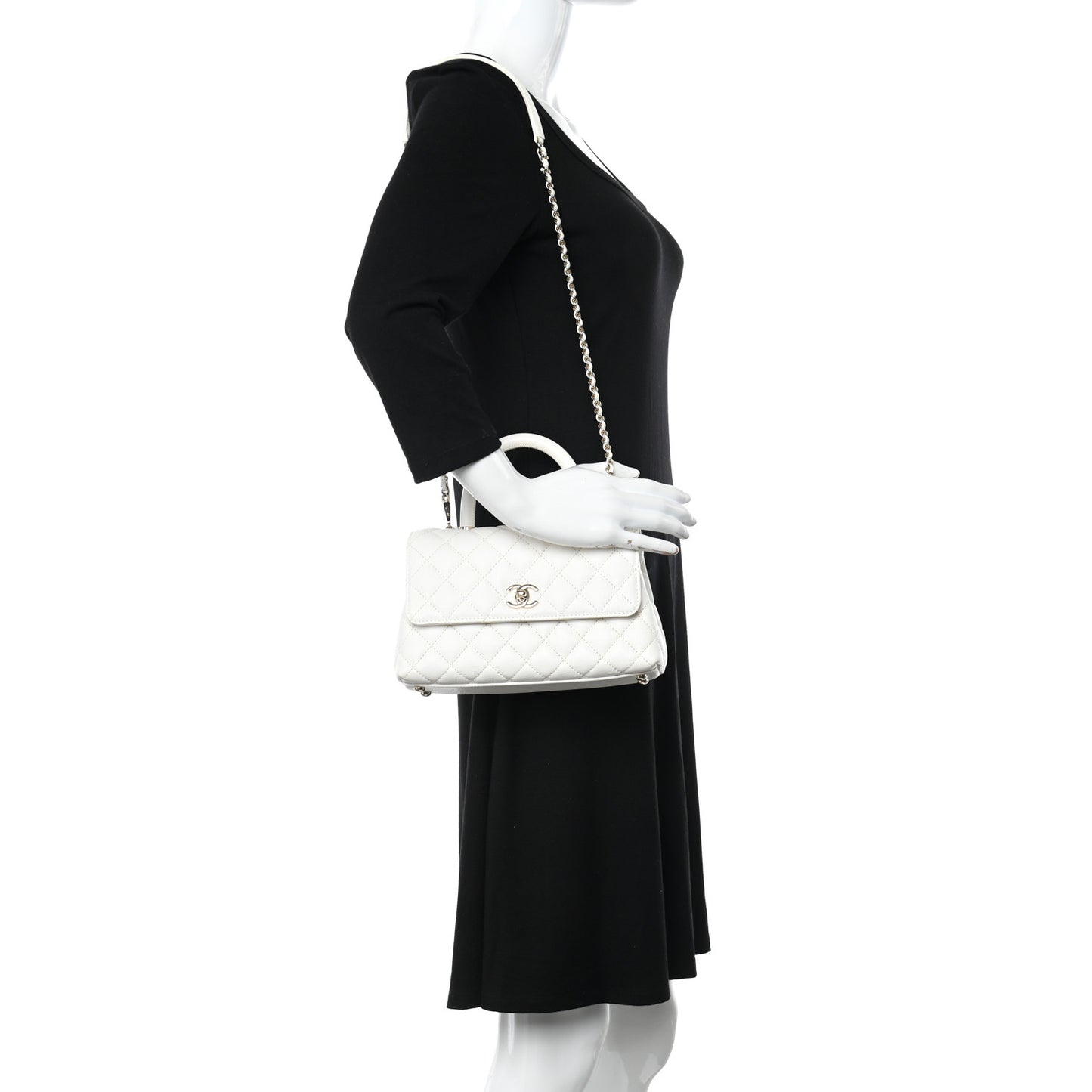 Caviar Quilted Mini Coco Handle Flap White