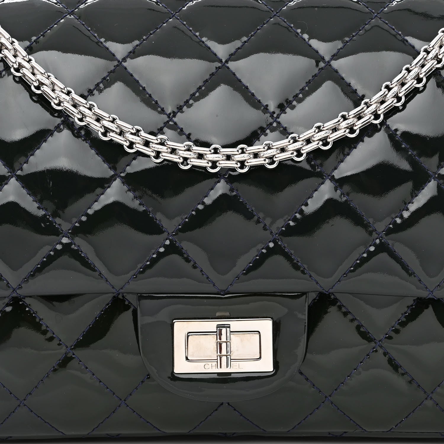 Chanel Patent Calfskin Quilted 2.55 Reissue 227 Flap Dark Blue 8 of 13