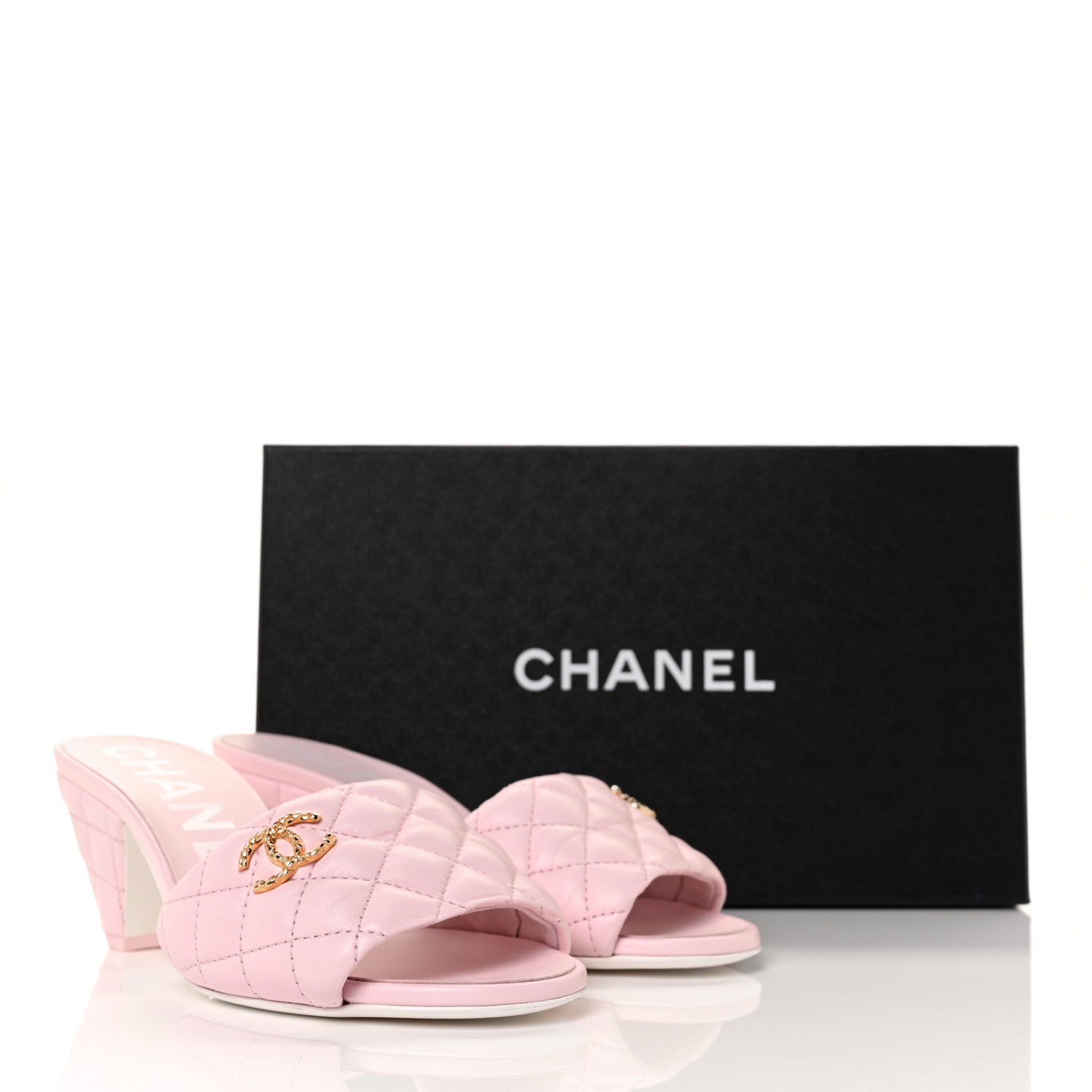 Chanel Lambskin Quilted Textured CC Mules 36 Light Pink 9 of 9