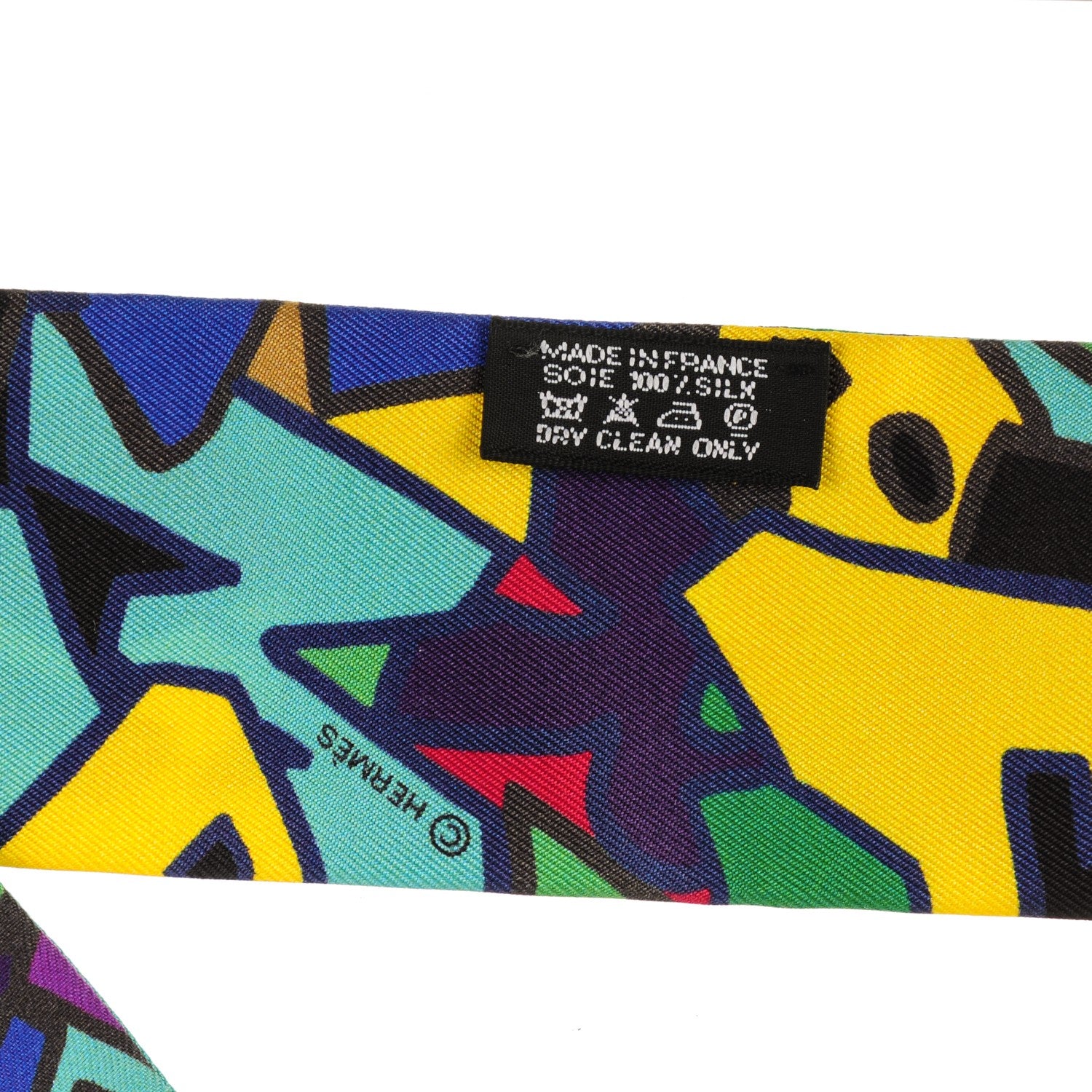 Hermes Silk Graff Graffiti Twilly Noir Jaune Vert 3 of 5