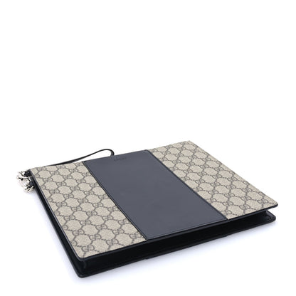 Gucci GG Supreme Monogram Zip Wristlet Pouch Beige Black 3 of 7