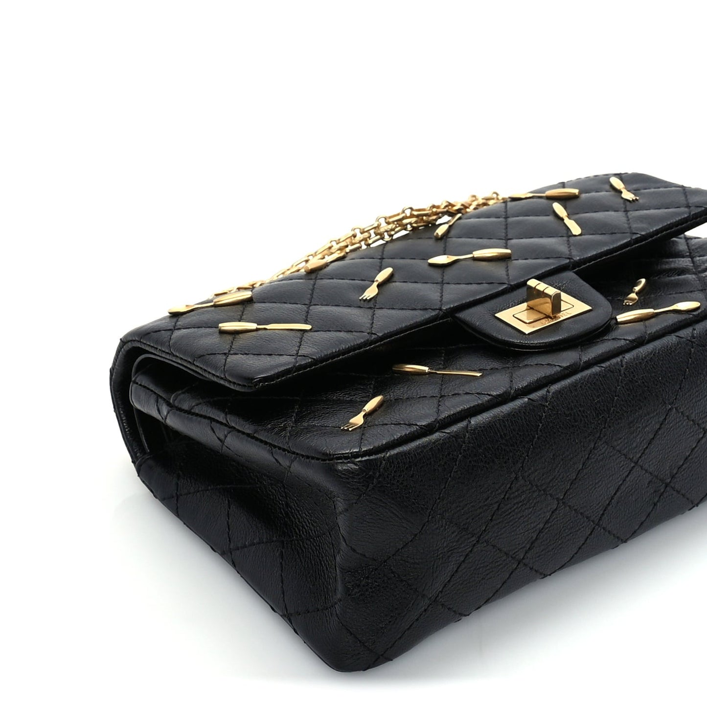 Calfskin Quilted Spoon Charms Brasserie 2.55 Reissue 225 Flap  Black