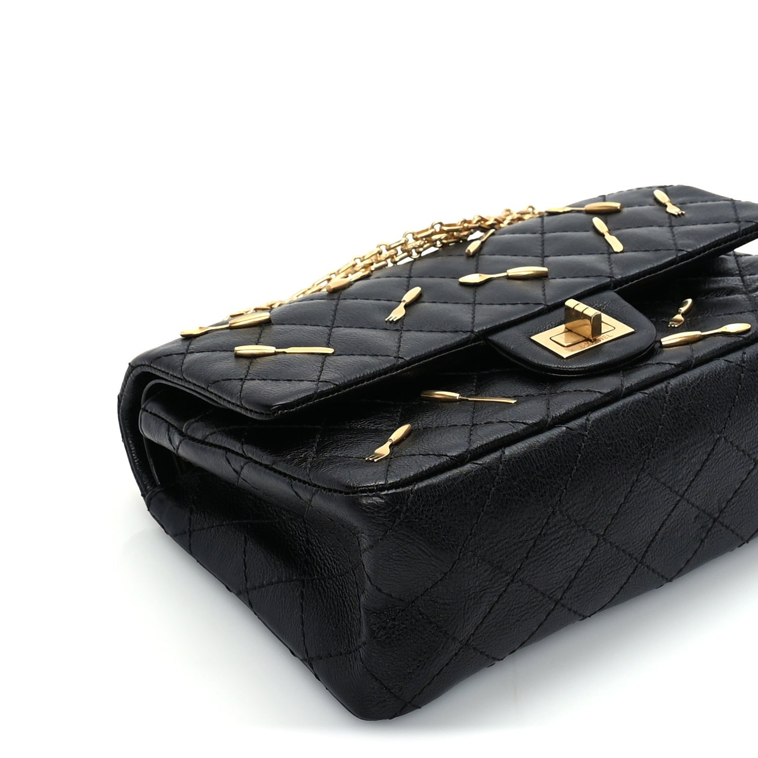 Chanel Calfskin Quilted Spoon Charms Brasserie 2.55 Reissue 225 Flap  Black 8 of 9