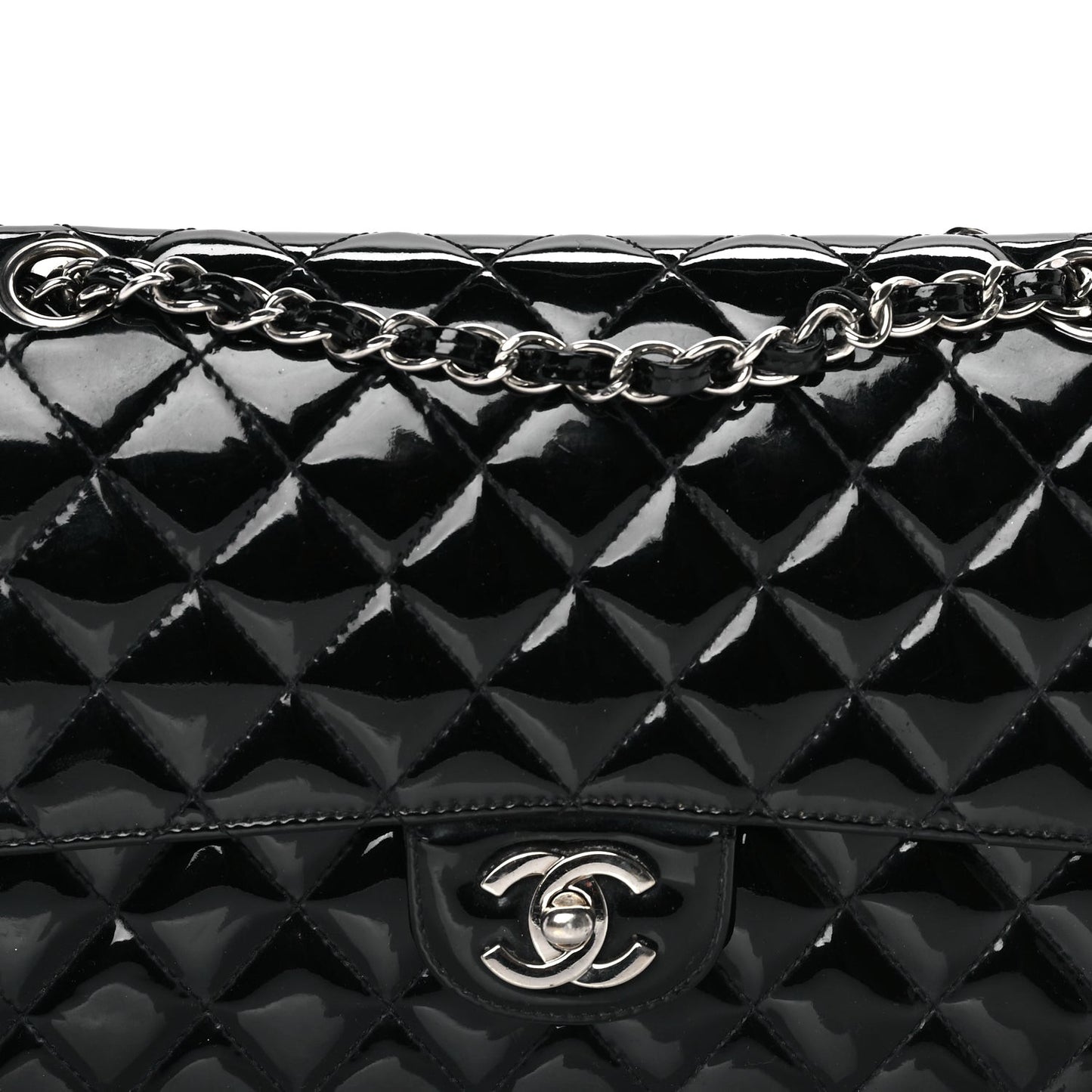 Patent Quilted Medium Double Flap Black