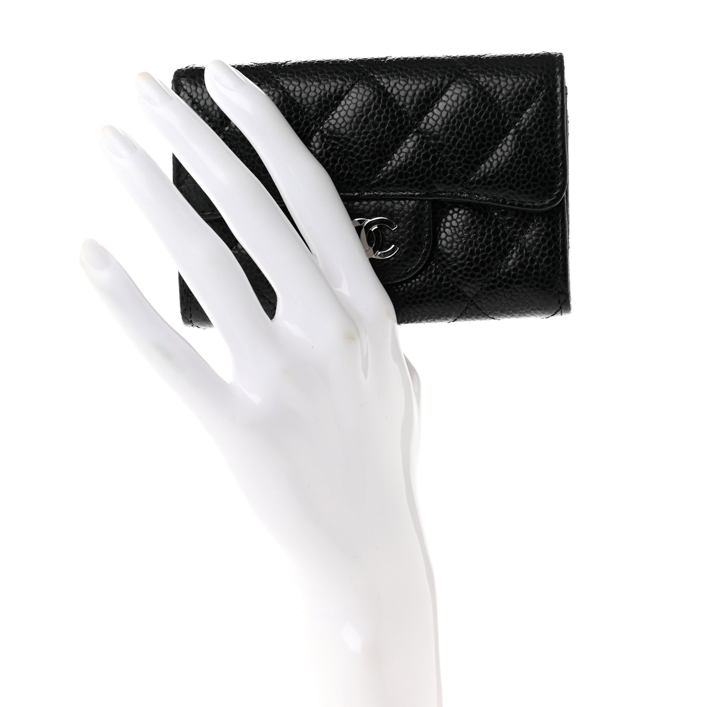 Caviar Quilted Flap Card Holder Wallet Black