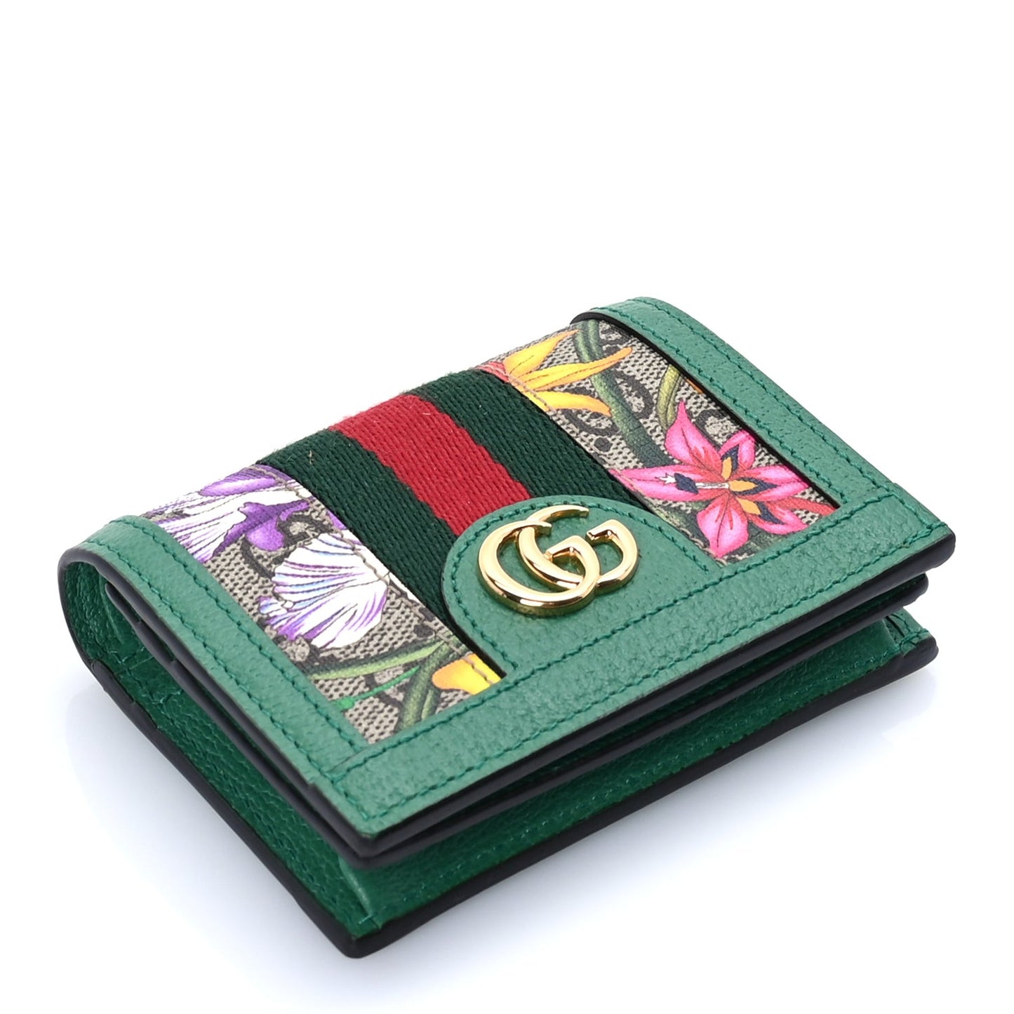 GG Supreme Monogram Flora Web Ophidia Card Case Green