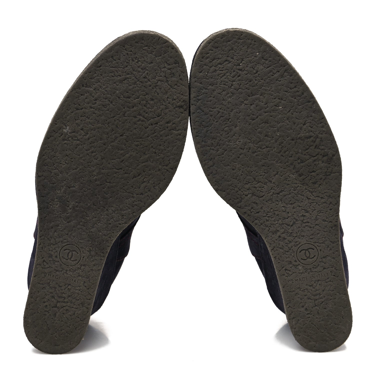 Chanel Suede Lace Up Wedge Booties 36 Dark Blue 5 of 8