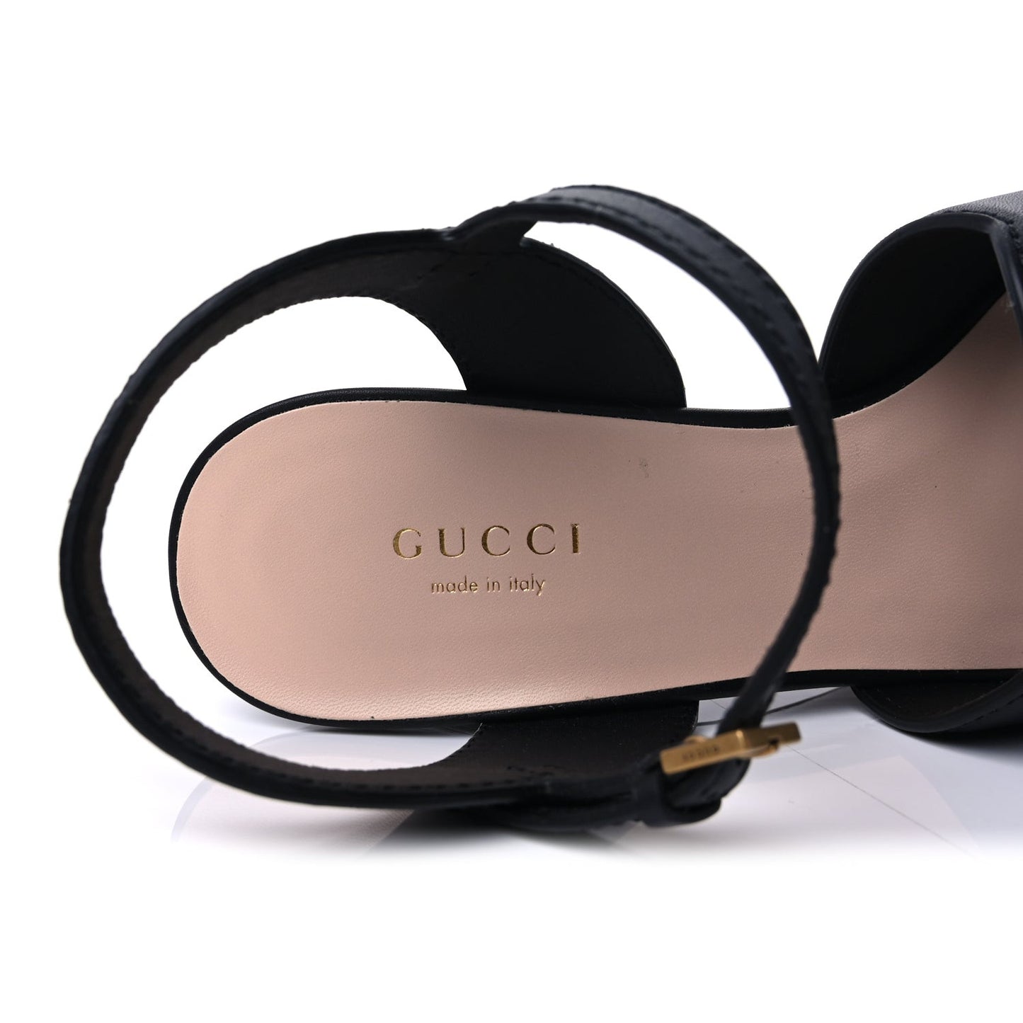 Cosmos Softy Calfskin Wooden Interlocking G Cut-Out 30/120mm Platform Sandals 38  Black