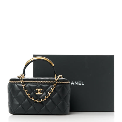Chanel Lambskin Quilted Metal Small Top Handle Vanity Case With Chain Black 13 of 13