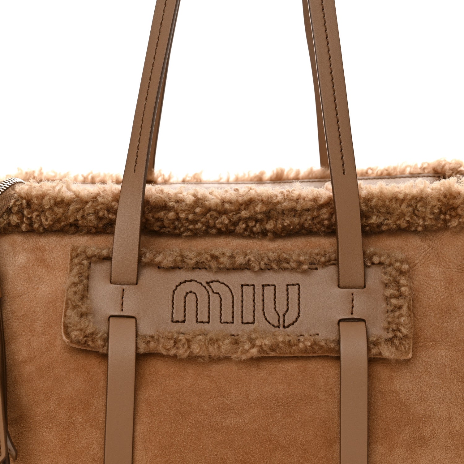 Miu Miu Shearling Suede Shopping Tote Caramel 8 of 10
