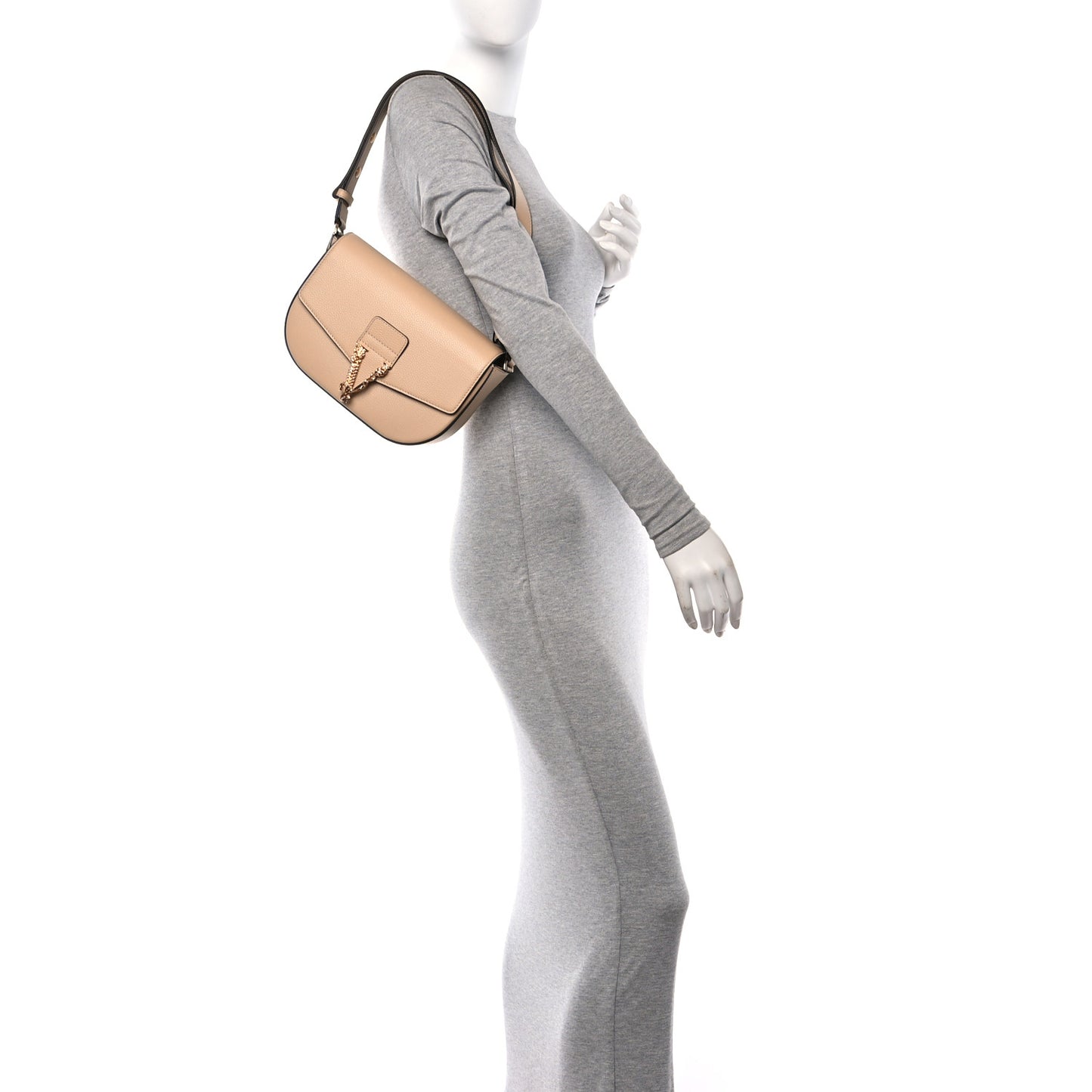 Grained Calfskin Virtus Crossbody Bag Beige