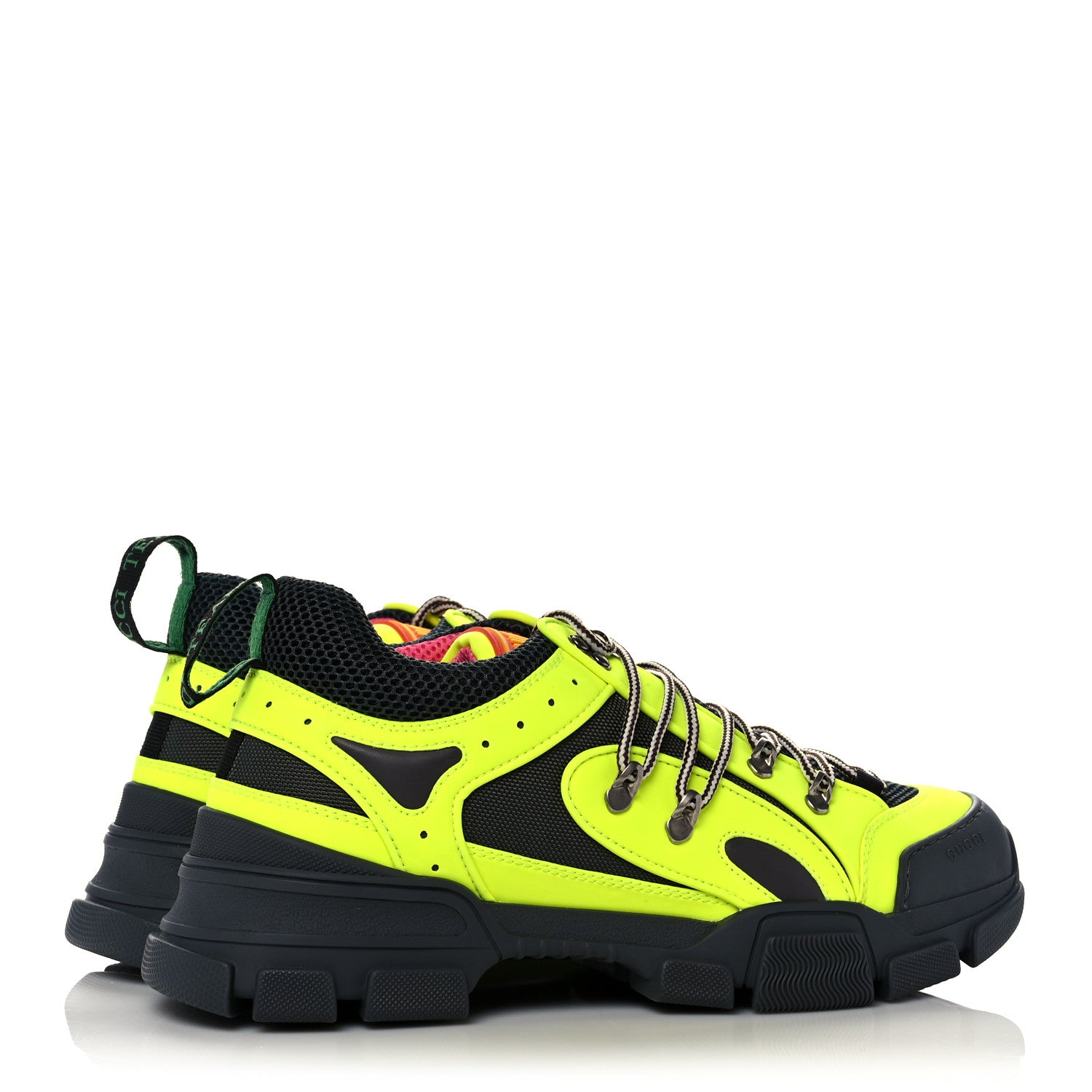 Gucci X SEGA Mesh Technical Canvas Calfskin Reflective Mens Flashtrek Sneakers 10.5 Neon Yellow Lotus 4 of 8