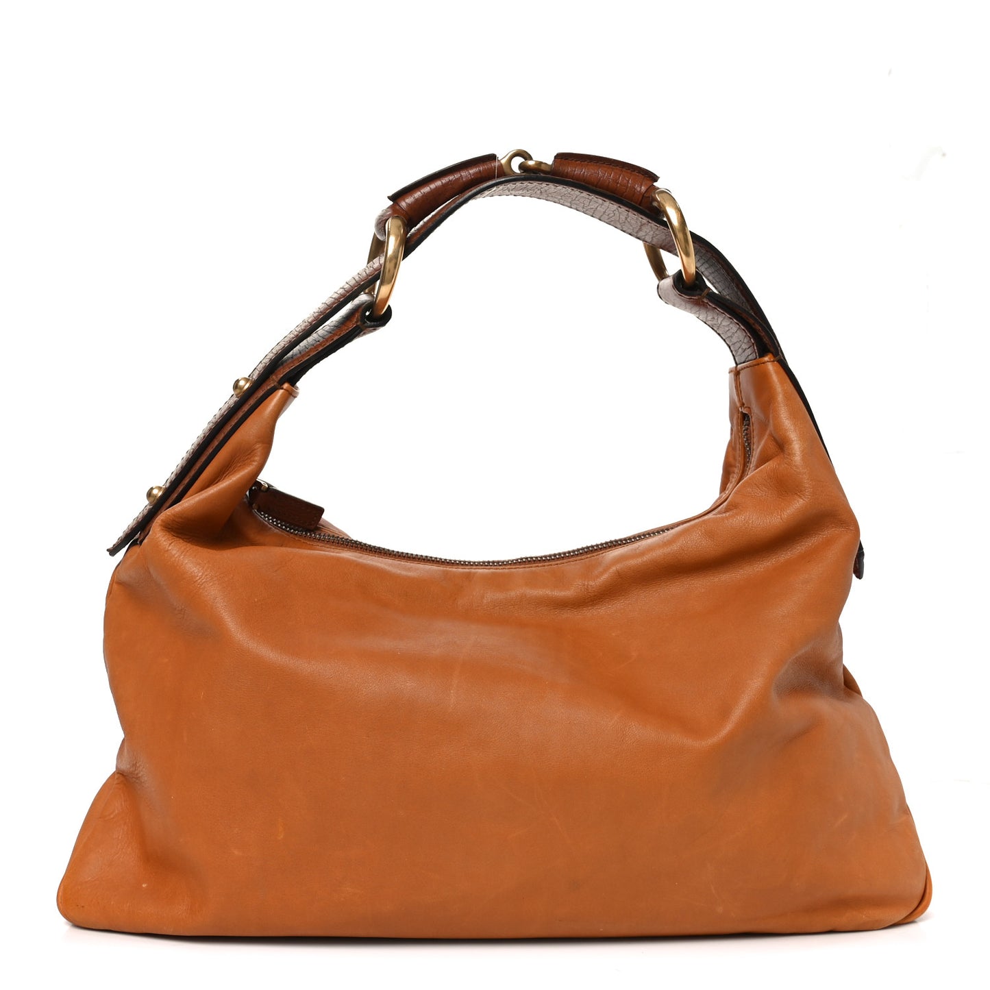 Calfskin Medium Horsebit Chain Hobo Brown