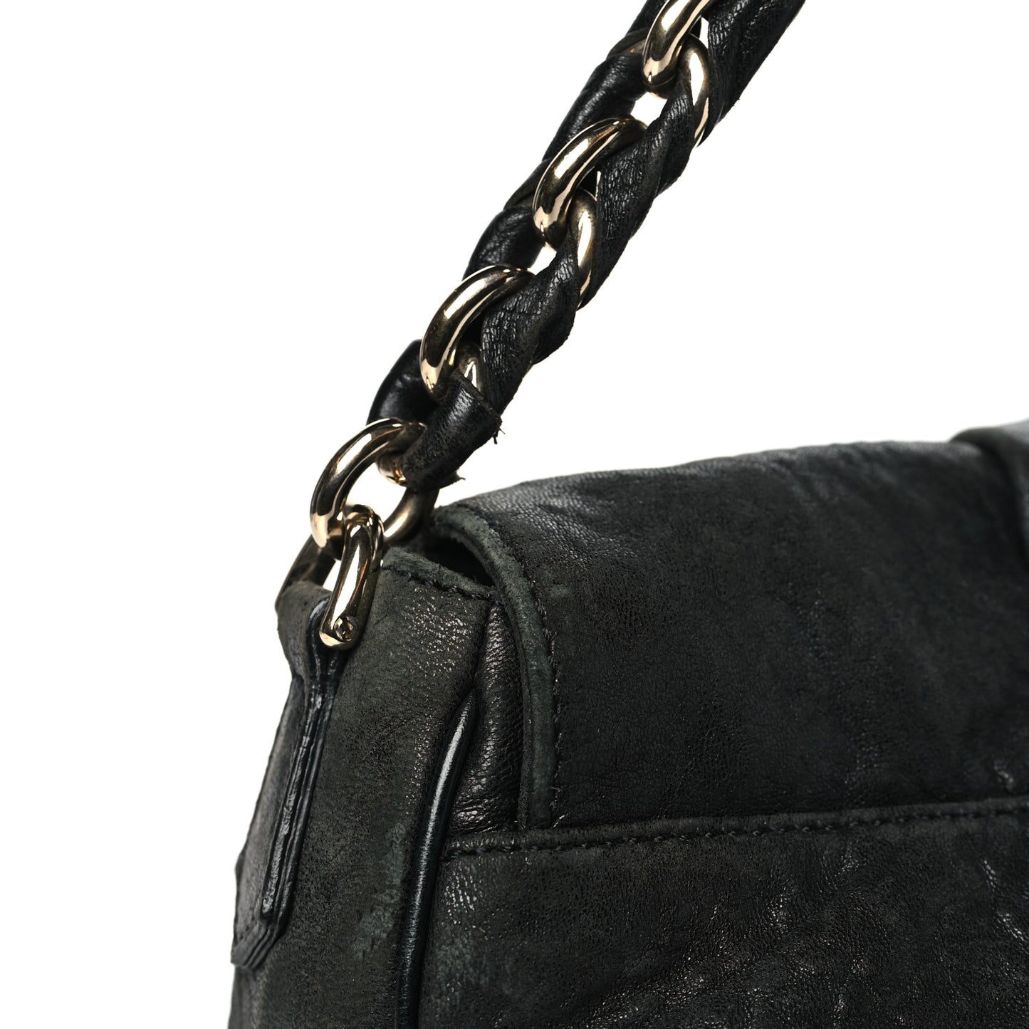 Crinkled Lambskin Mia Shoulder Flap Black