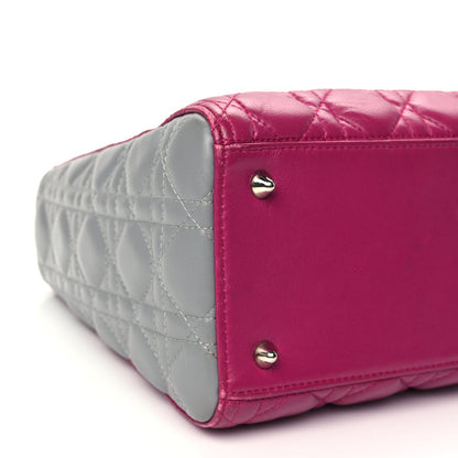 Christian Dior Lambskin Cannage Medium Tri-Color Lady Dior Fuchsia Grey Light Blue 8 of 13