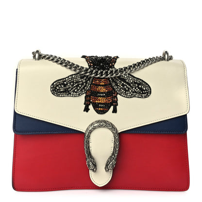 Gucci Calfskin Bee Embroidered Medium Dionysus Shoulder Bag White Blue Hibiscus Red 1 of 9