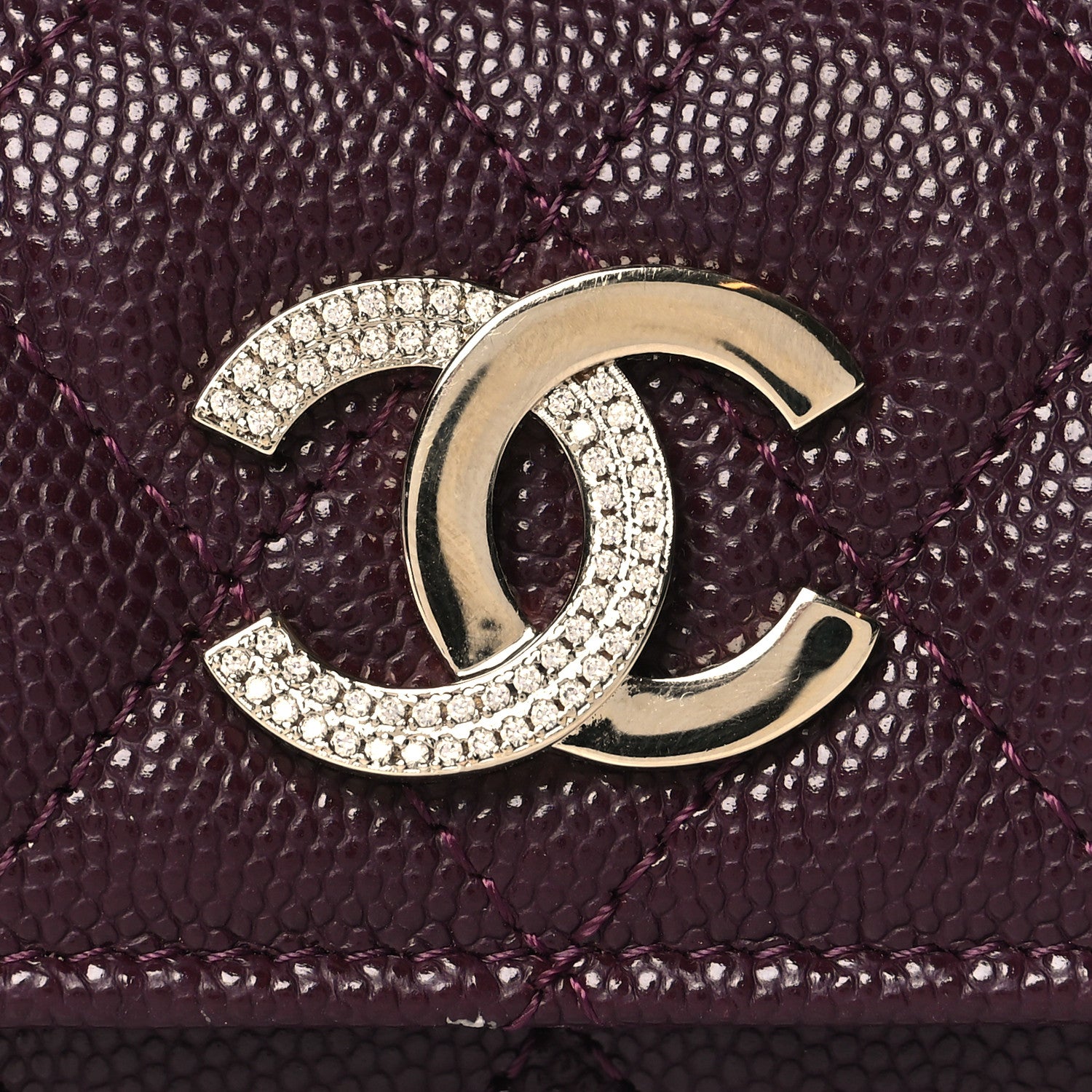 Chanel Caviar Quilted Crystal CC Flap Card Holder Burgundy 9 of 9