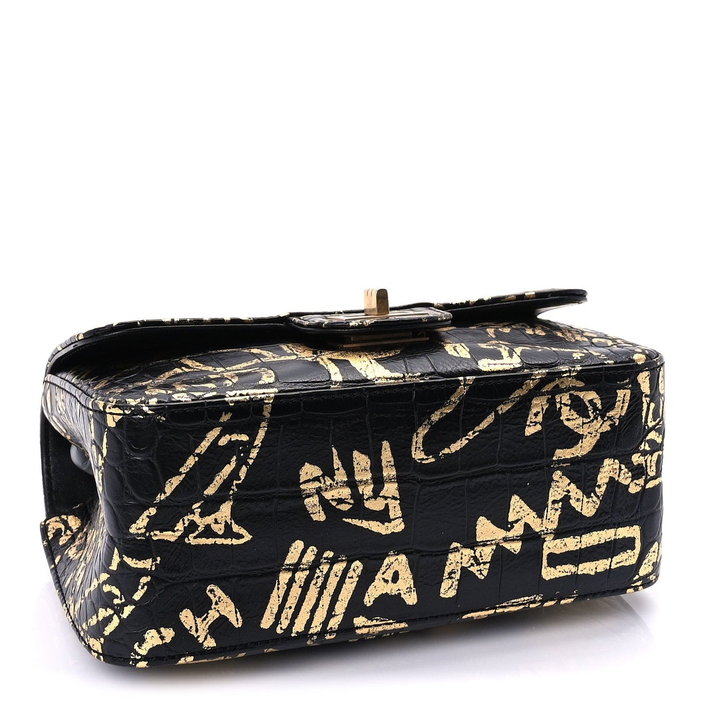 Calfskin Crocodile Embossed Graffiti 2.55 Mini Cocodile Reissue Flap  Black Gold