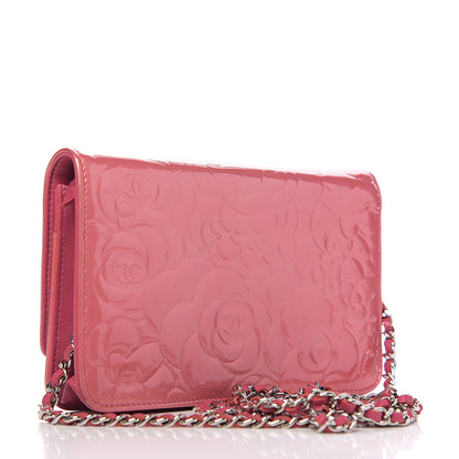 Chanel Patent Camellia Embossed Wallet on Chain WOC Rose 2 of 10