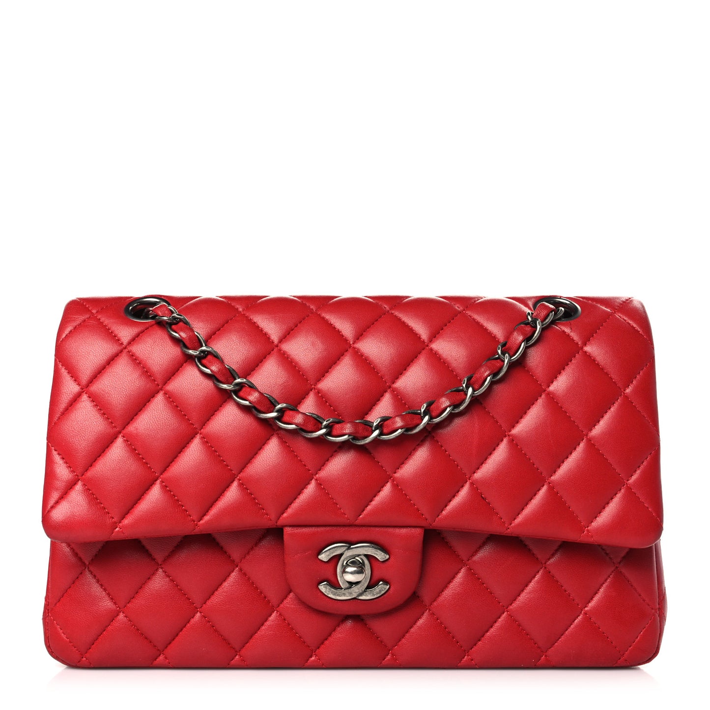 Lambskin Quilted Medium Double Flap Red