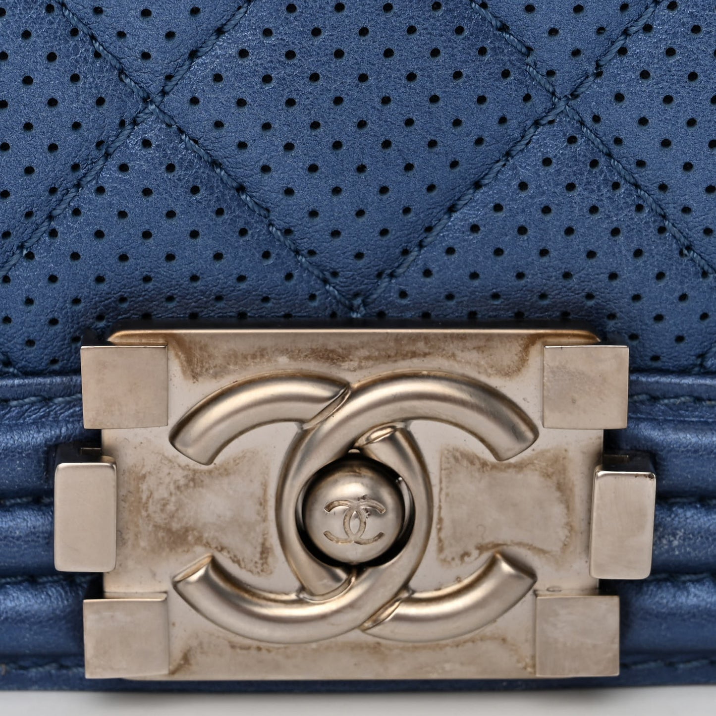 Perforated Lambskin Quilted New Medium Boy Flap Blue