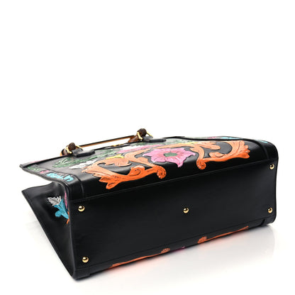 Gucci Calfskin Floral Embossed Diana Tote Bag Black Multicolor 3 of 9