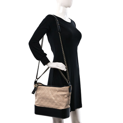 Chanel Aged Calfskin Quilted Large Gabrielle Hobo Beige Black 2 of 14