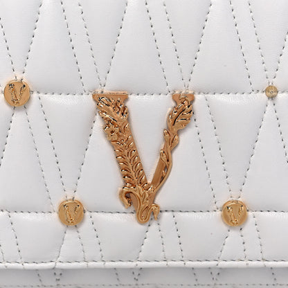 Versace Nappa Quilted Studded Virtus Shoulder Bag White 8 of 12