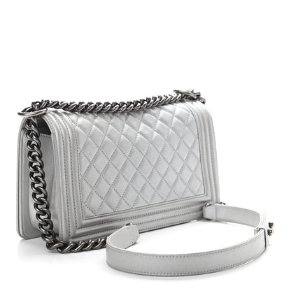 Chanel Metallic Calfskin Quilted Medium Boy Flap Silver 3 of 12