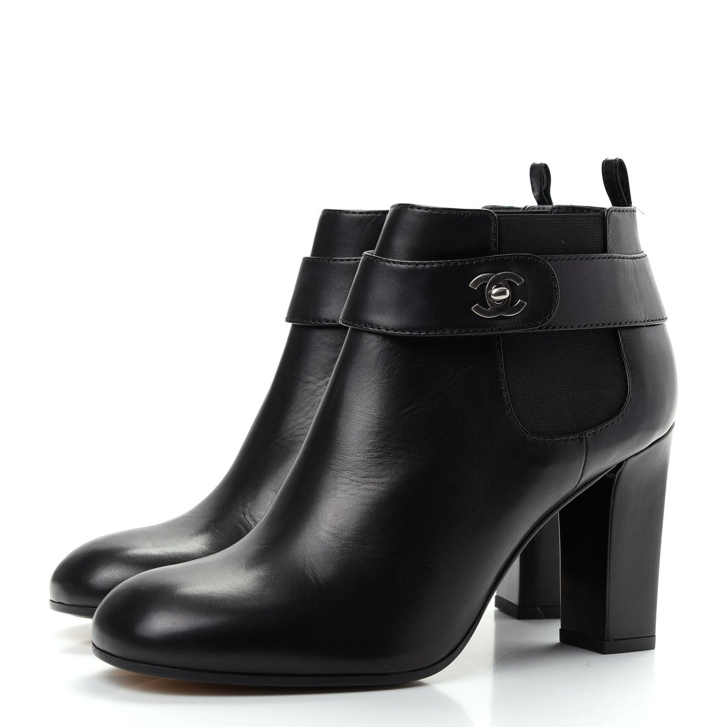 Calfskin CC Turnlock Ankle Boots 39 Black