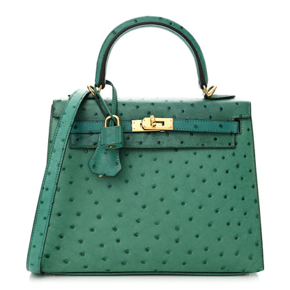 Hermes Ostrich Kelly Sellier 25 Vert Verone 1 of 18