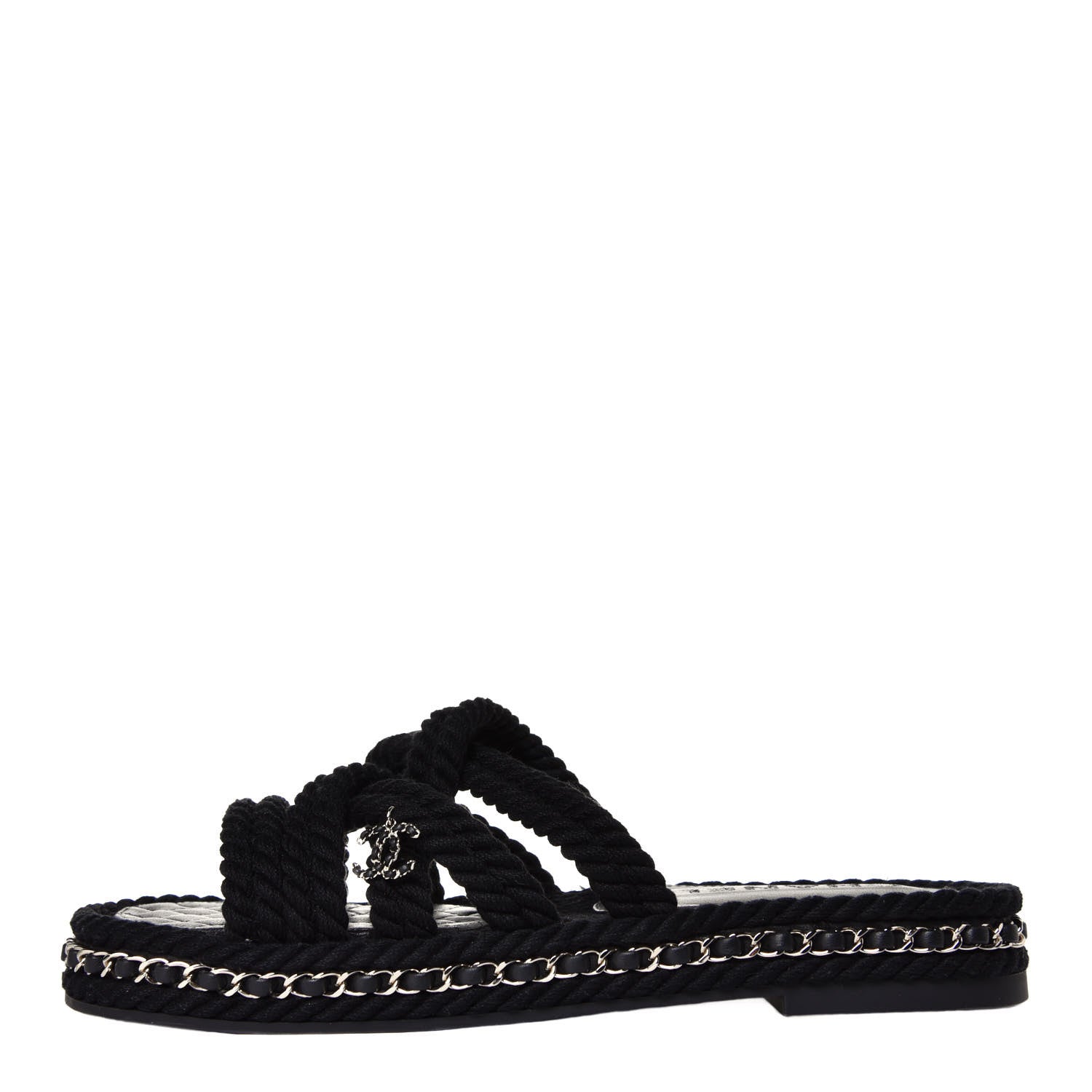 Chanel Cord Lambskin Chain Slide Sandals 39 Black 1 of 6