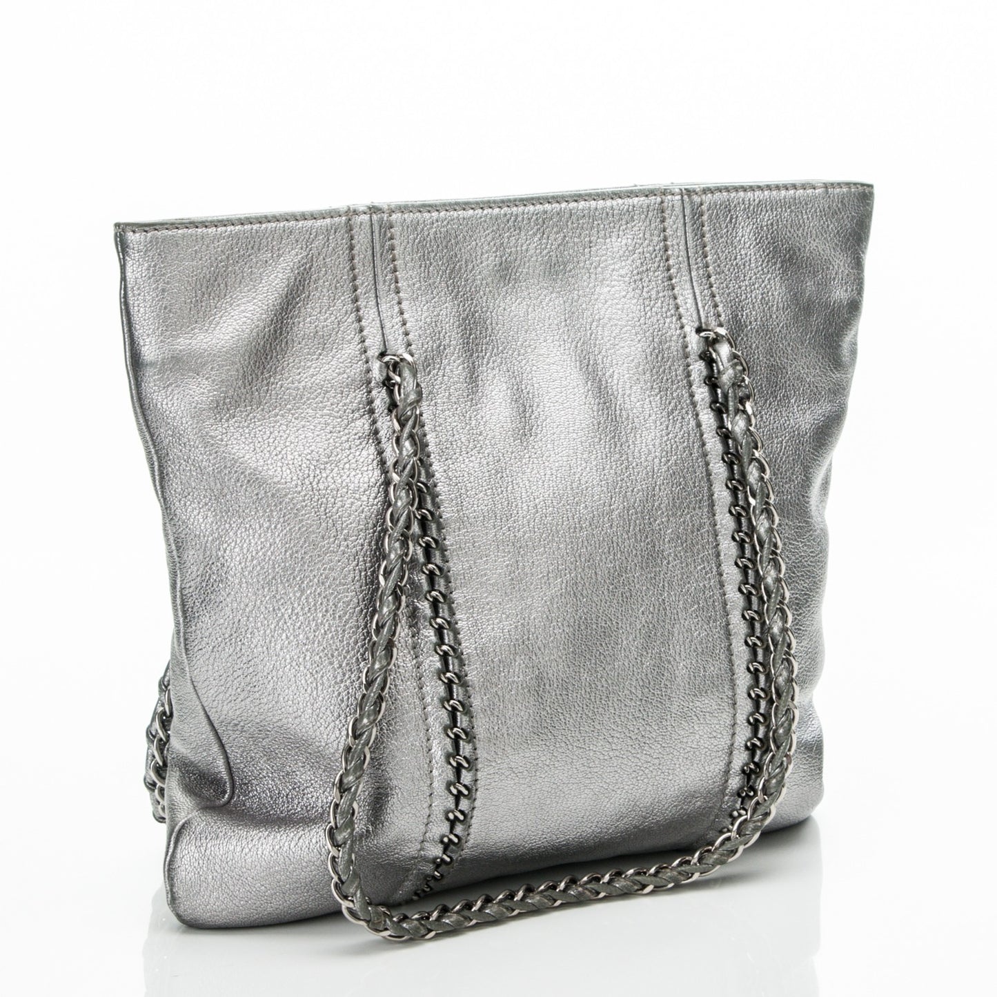 Metallic Goatskin Luxe Ligne Tote Silver