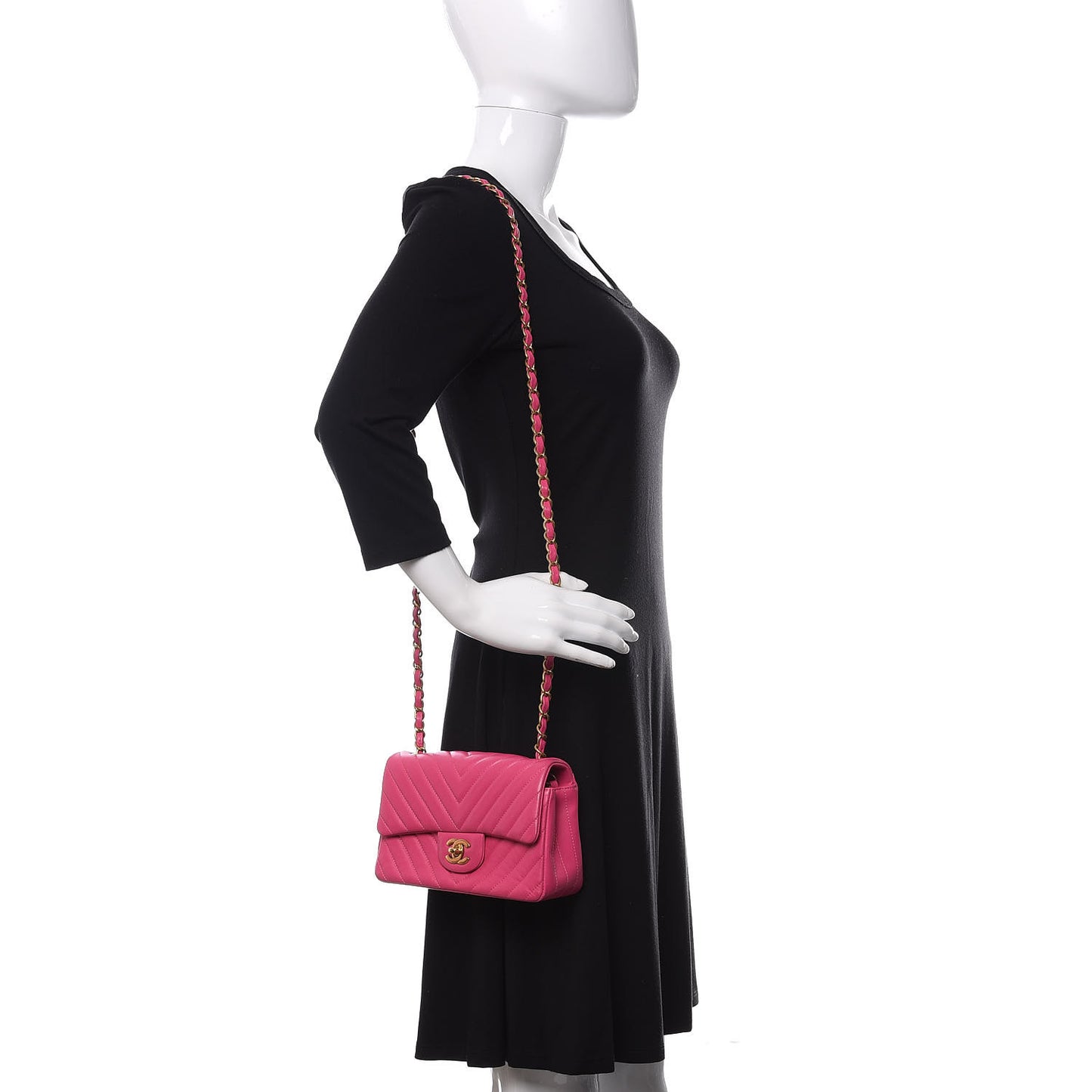 Lambskin Chevron Quilted Mini Rectangular Flap Fuchsia