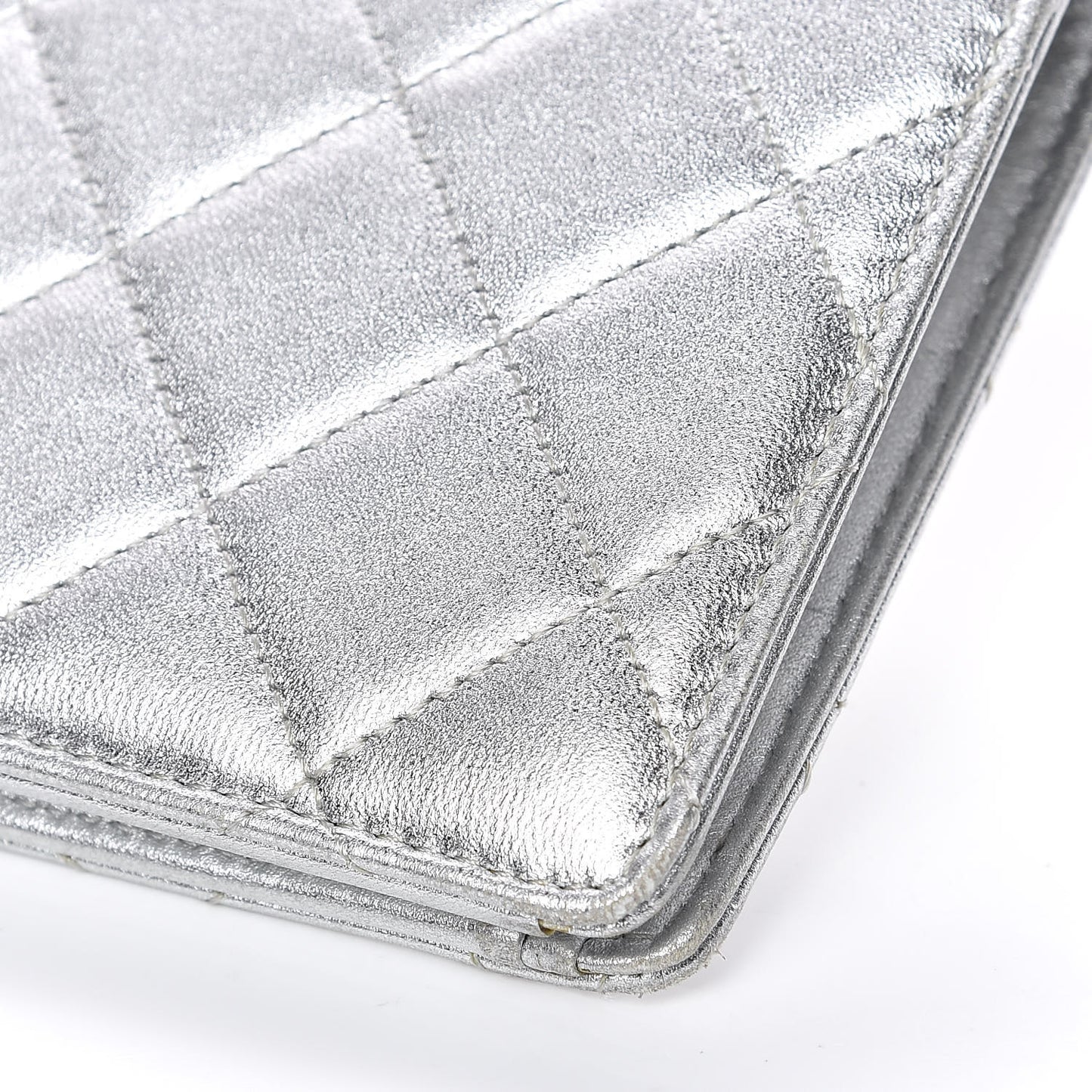 Metallic Calfskin Quilted Yen Wallet Dark Silver