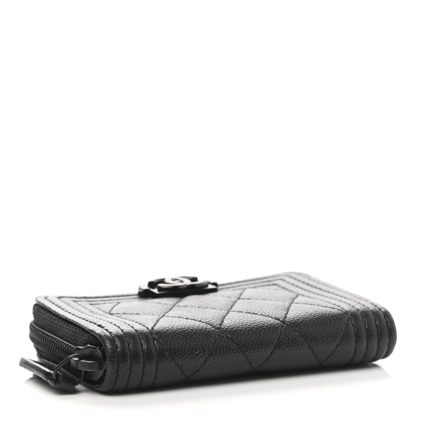 Caviar Quilted Boy Zip Around Coin Purse Wallet So Black