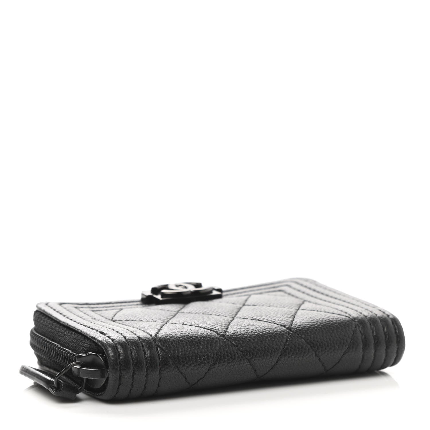 Chanel Caviar Quilted Boy Zip Around Coin Purse Wallet So Black 4 of 11