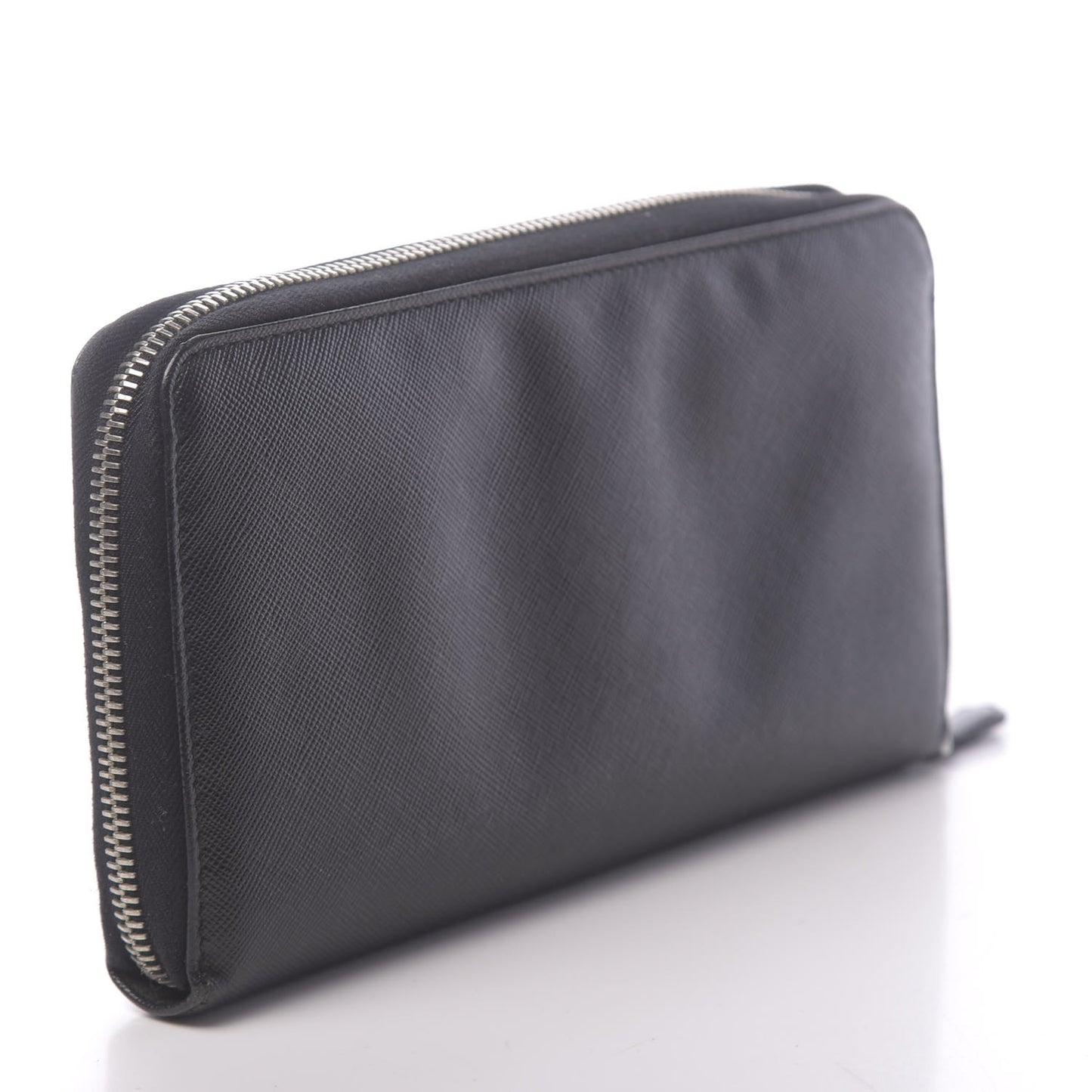 Saffiano Triangle Large Zip Around Travel Wallet Black