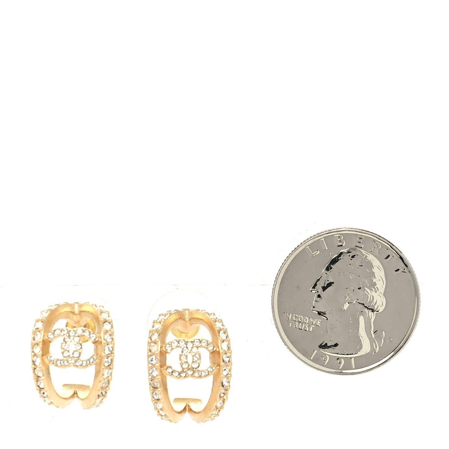 Crystal Strass CC Double Hoop Earrings Gold