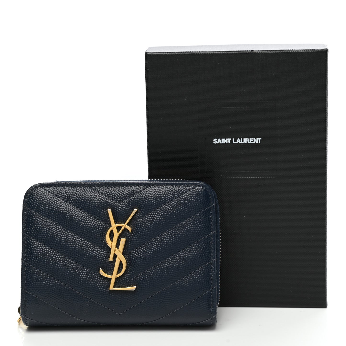 Grain De Poudre Matelasse Chevron Monogram Compact Zip Around Wallet Deep Marine