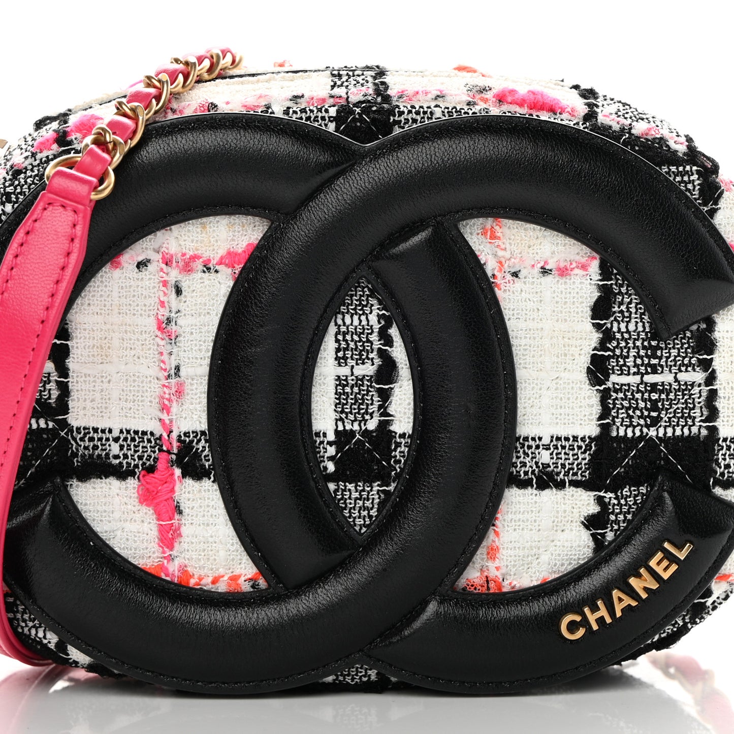 Tweed Lambskin Quilted Coco Midnight Camera Case White Black Multicolor