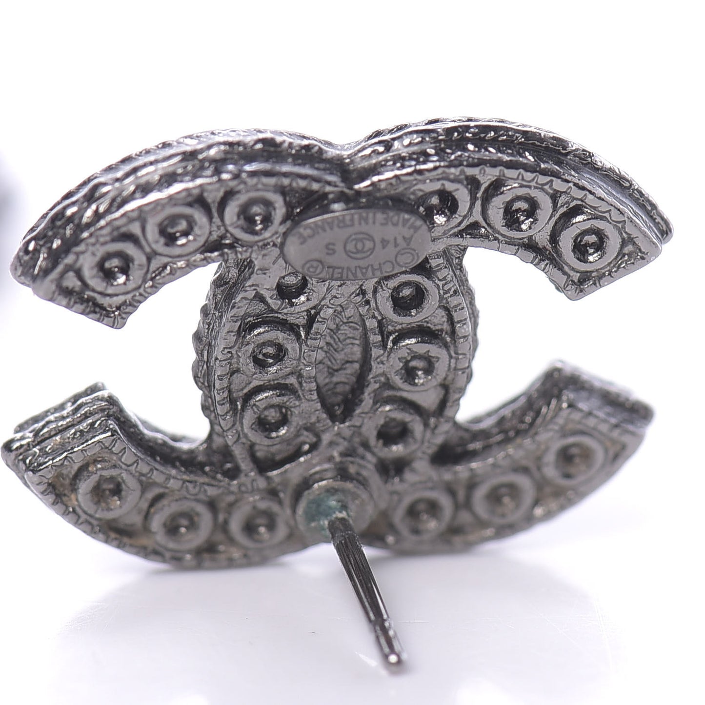 Pearl Crystal CC Earrings Dark Silver